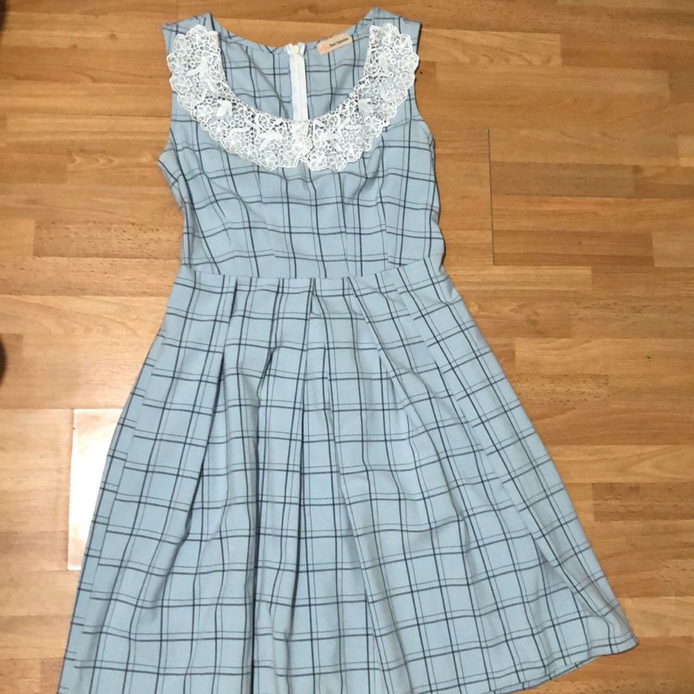 Plaid Cottagecore Peter Pan Lace Collar Dress